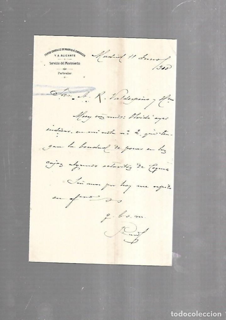 Alte Dokumente: CARTA COMERCIAL. FERROCARRILES DE MADRID A ZARAGOZA Y ALICANTE. SERVICIO DEL MOVIMIENTO. 1910