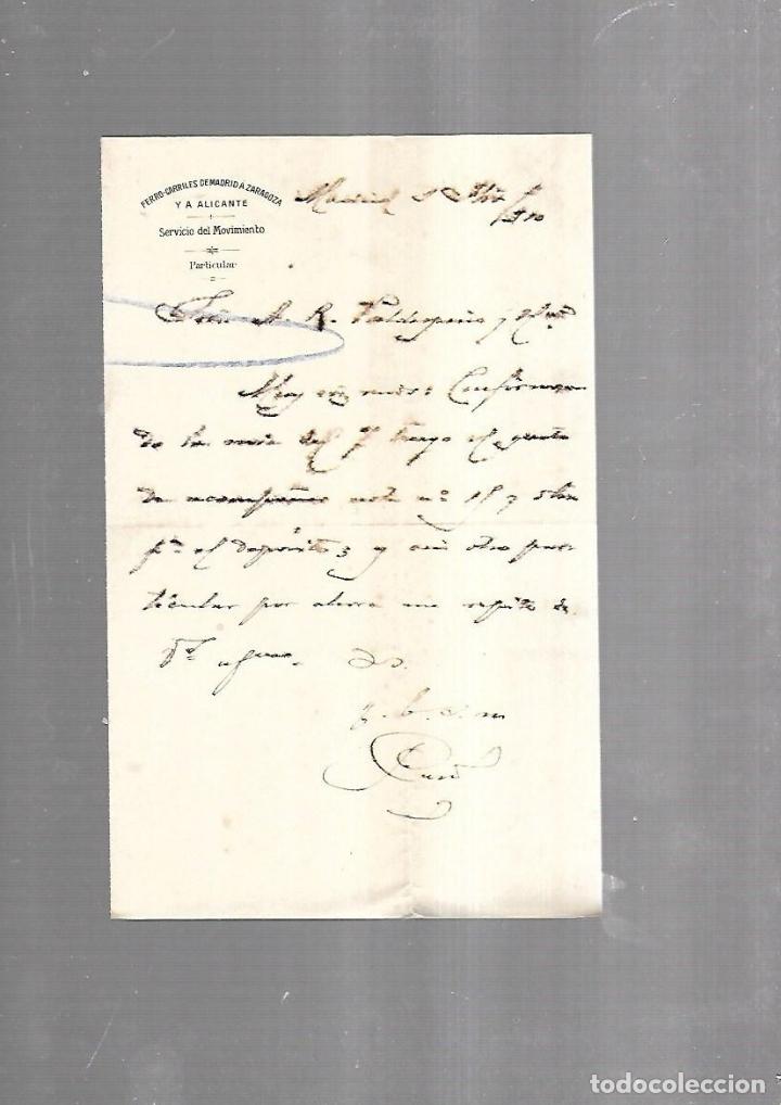 Alte Dokumente: CARTA COMERCIAL. FERROCARRILES DE MADRID A ZARAGOZA Y ALICANTE. SERVICIO DEL MOVIMIENTO. 1910
