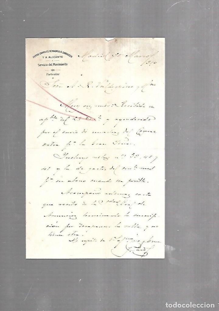 Alte Dokumente: CARTA COMERCIAL. FERROCARRILES DE MADRID A ZARAGOZA Y ALICANTE. SERVICIO DEL MOVIMIENTO. 1910
