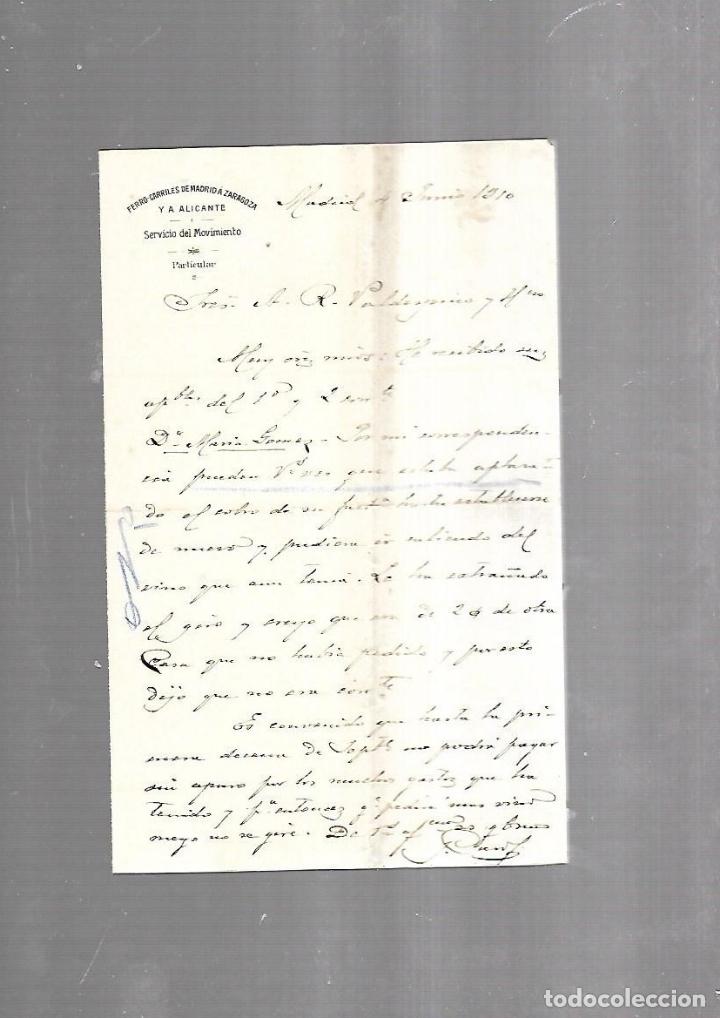 Documentos antigos: CARTA COMERCIAL. FERROCARRILES DE MADRID A ZARAGOZA Y ALICANTE. SERVICIO DEL MOVIMIENTO. 1910