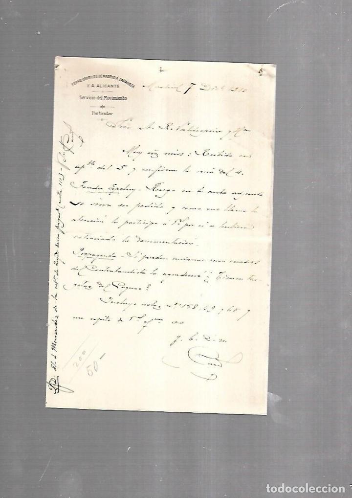 Documents Anciens: CARTA COMERCIAL. FERROCARRILES DE MADRID A ZARAGOZA Y ALICANTE. SERVICIO DEL MOVIMIENTO. 1910