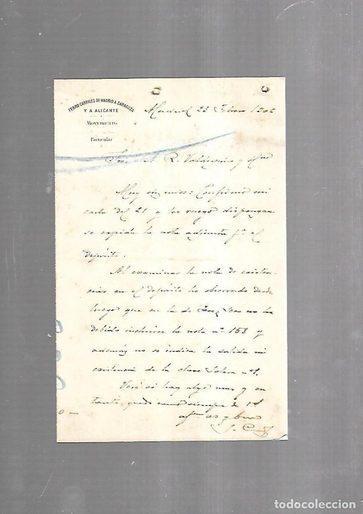 Documentos antiguos: CARTA COMERCIAL. FERROCARRILES DE MADRID A ZARAGOZA Y ALICANTE. MOVIMIENTO. 1907