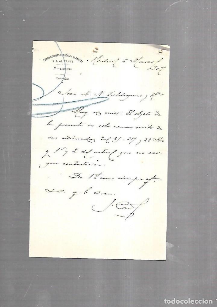 Documentos antiguos: CARTA COMERCIAL. FERROCARRILES DE MADRID A ZARAGOZA Y ALICANTE. SERVICIO DEL MOVIMIENTO. 1910