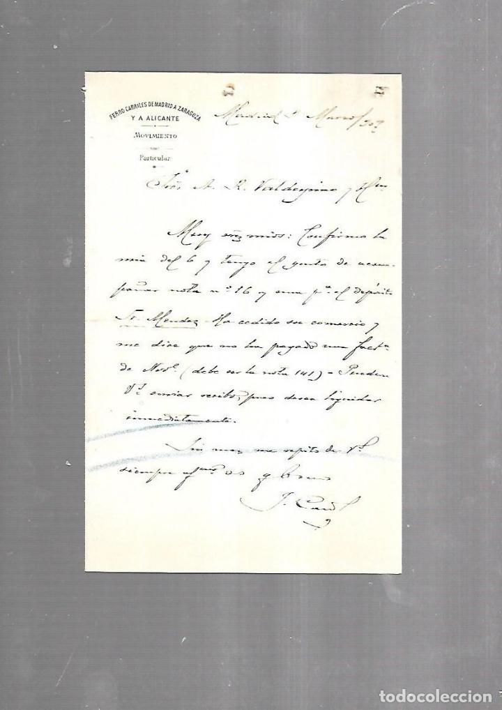 Documentos antiguos: CARTA COMERCIAL. FERROCARRILES DE MADRID A ZARAGOZA Y ALICANTE. SERVICIO DEL MOVIMIENTO. 1910