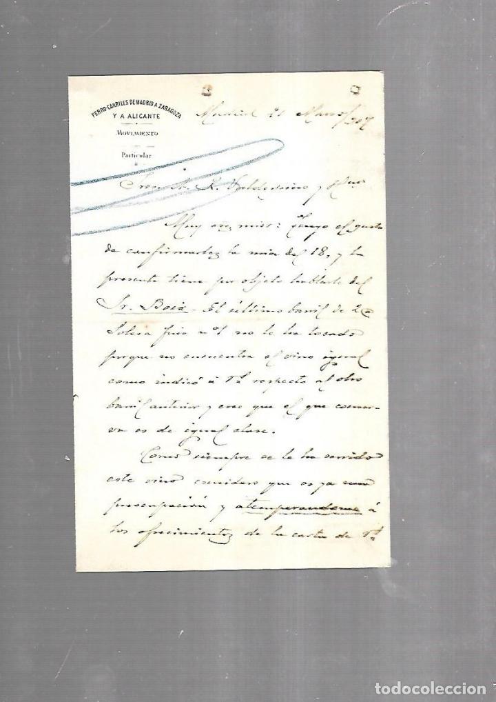 Documentos antiguos: CARTA COMERCIAL. FERROCARRILES DE MADRID A ZARAGOZA Y ALICANTE. SERVICIO DEL MOVIMIENTO. 1910