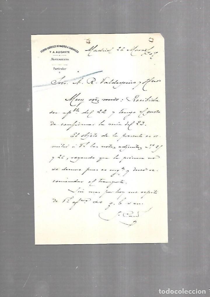 Documentos antiguos: CARTA COMERCIAL. FERROCARRILES DE MADRID A ZARAGOZA Y ALICANTE. SERVICIO DEL MOVIMIENTO. 1910