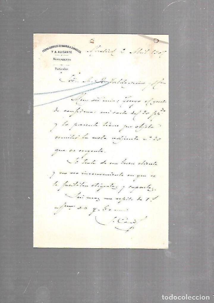 Documentos antiguos: CARTA COMERCIAL. FERROCARRILES DE MADRID A ZARAGOZA Y ALICANTE. SERVICIO DEL MOVIMIENTO. 1910