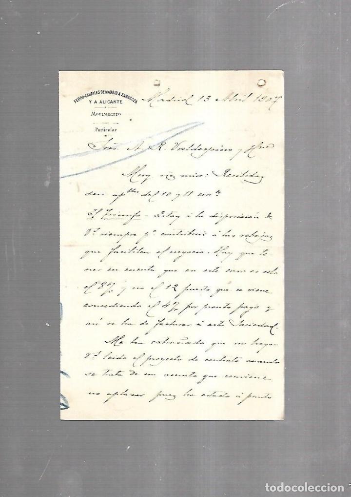 Documents Anciens: CARTA COMERCIAL. FERROCARRILES DE MADRID A ZARAGOZA Y ALICANTE. SERVICIO DEL MOVIMIENTO. 1910