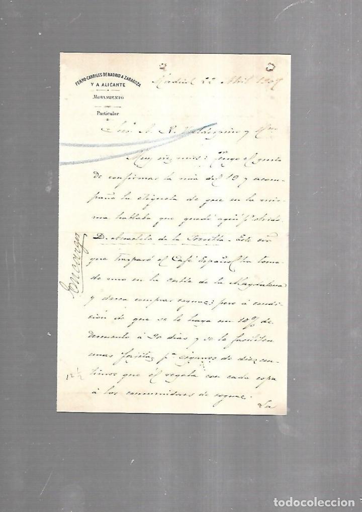 Documents Anciens: CARTA COMERCIAL. FERROCARRILES DE MADRID A ZARAGOZA Y ALICANTE. SERVICIO DEL MOVIMIENTO. 1910