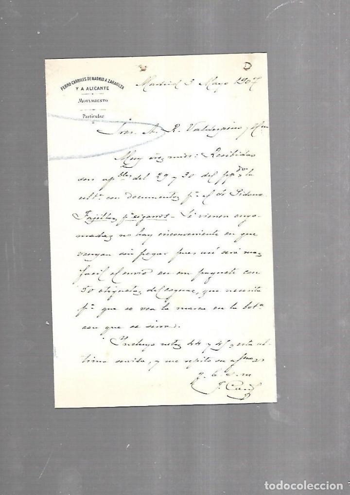 Documents Anciens: CARTA COMERCIAL. FERROCARRILES DE MADRID A ZARAGOZA Y ALICANTE. SERVICIO DEL MOVIMIENTO. 1910