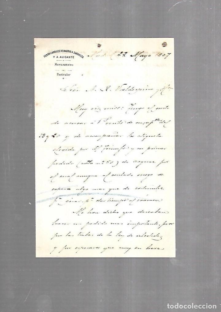 Documents Anciens: CARTA COMERCIAL. FERROCARRILES DE MADRID A ZARAGOZA Y ALICANTE. SERVICIO DEL MOVIMIENTO. 1910