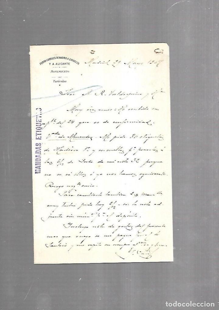 Documents Anciens: CARTA COMERCIAL. FERROCARRILES DE MADRID A ZARAGOZA Y ALICANTE. SERVICIO DEL MOVIMIENTO. 1910