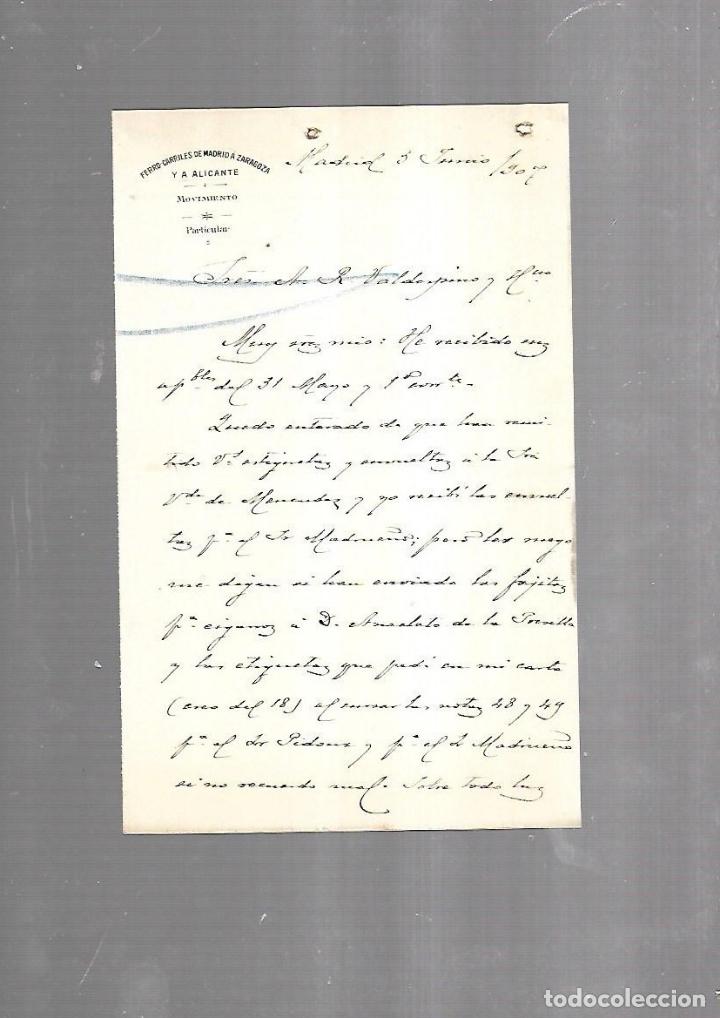 Documents Anciens: CARTA COMERCIAL. FERROCARRILES DE MADRID A ZARAGOZA Y ALICANTE. SERVICIO DEL MOVIMIENTO. 1910