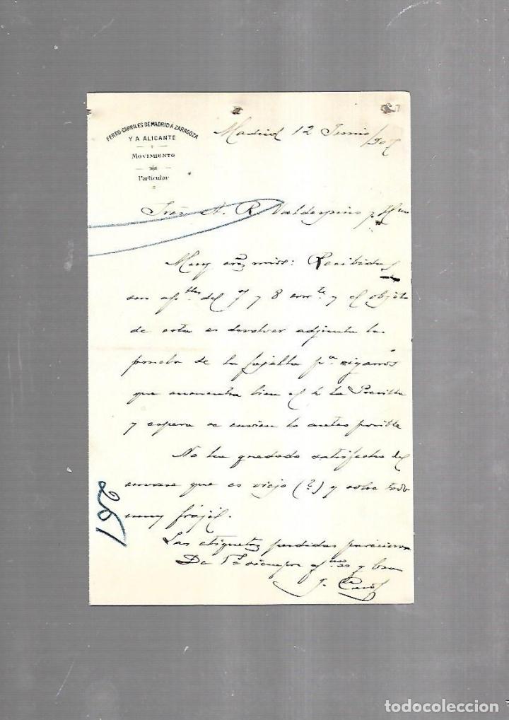 Documents Anciens: CARTA COMERCIAL. FERROCARRILES DE MADRID A ZARAGOZA Y ALICANTE. SERVICIO DEL MOVIMIENTO. 1910
