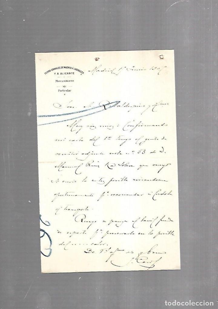 Documents Anciens: CARTA COMERCIAL. FERROCARRILES DE MADRID A ZARAGOZA Y ALICANTE. SERVICIO DEL MOVIMIENTO. 1910
