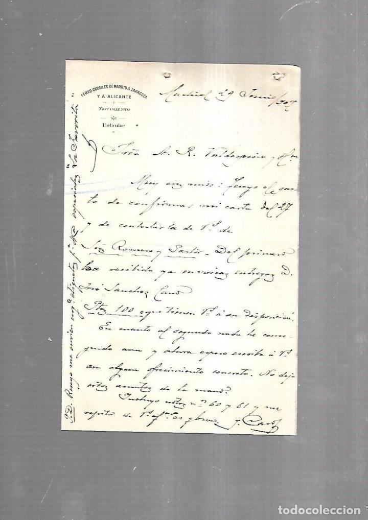 Documentos antiguos: CARTA COMERCIAL. FERROCARRILES DE MADRID A ZARAGOZA Y ALICANTE. SERVICIO DEL MOVIMIENTO. 1910