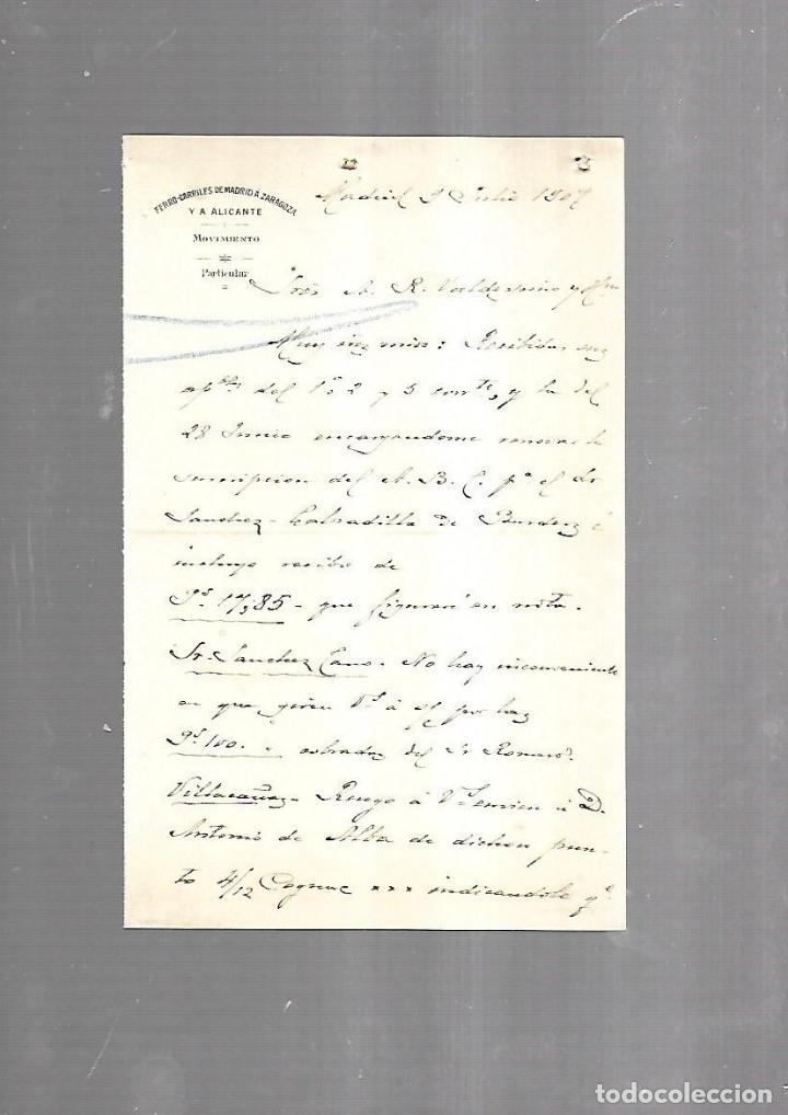 Documentos antiguos: CARTA COMERCIAL. FERROCARRILES DE MADRID A ZARAGOZA Y ALICANTE. SERVICIO DEL MOVIMIENTO. 1910