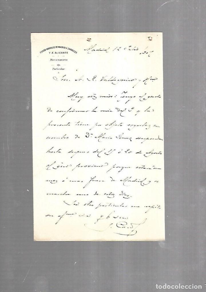 Documentos antiguos: CARTA COMERCIAL. FERROCARRILES DE MADRID A ZARAGOZA Y ALICANTE. SERVICIO DEL MOVIMIENTO. 1910