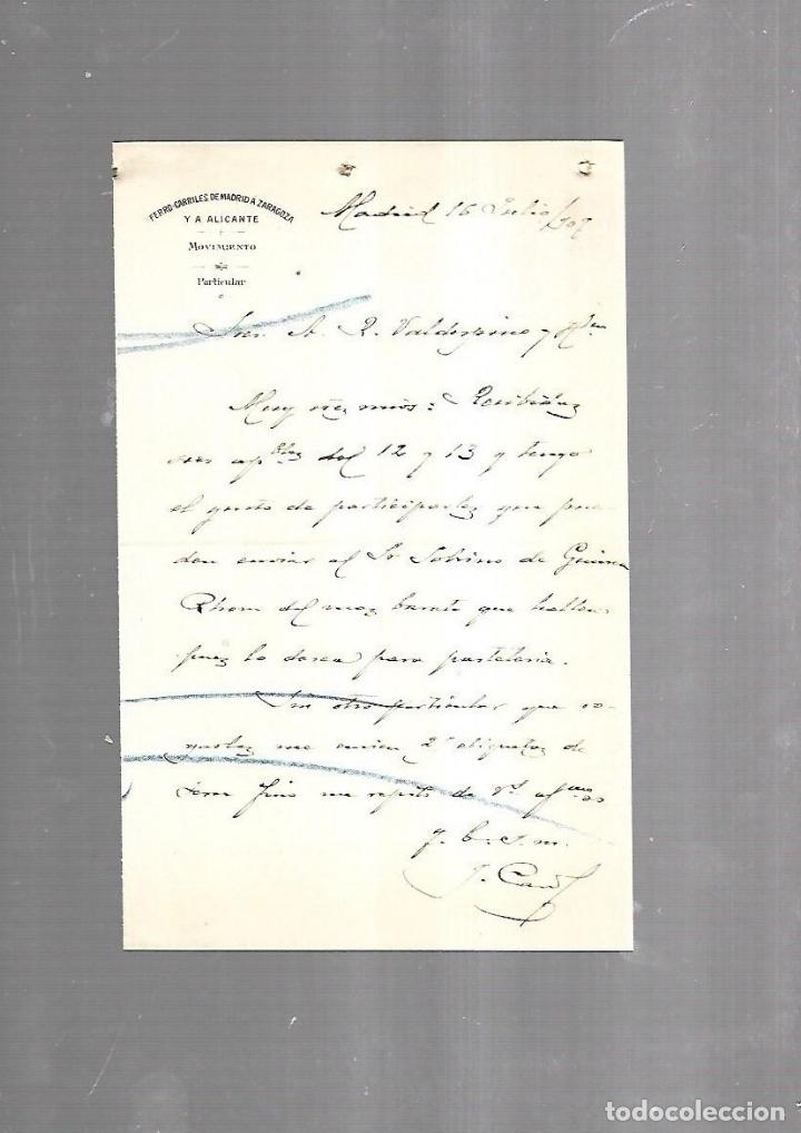 Documentos antiguos: CARTA COMERCIAL. FERROCARRILES DE MADRID A ZARAGOZA Y ALICANTE. SERVICIO DEL MOVIMIENTO. 1910