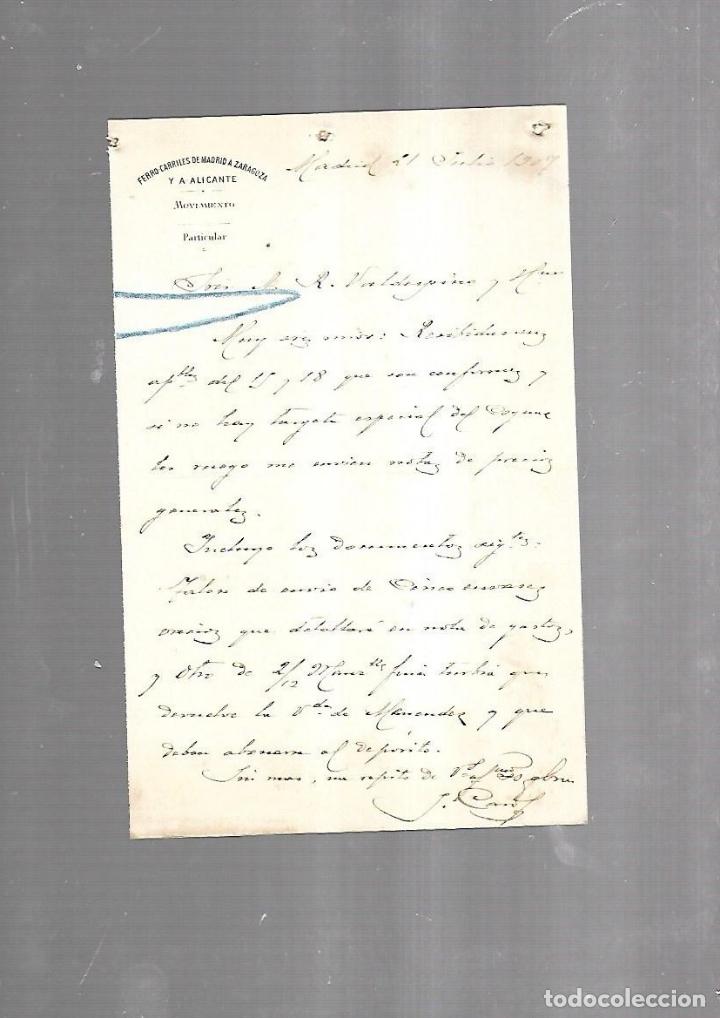 Documenti antichi: CARTA COMERCIAL. FERROCARRILES DE MADRID A ZARAGOZA Y ALICANTE. SERVICIO DEL MOVIMIENTO. 1910