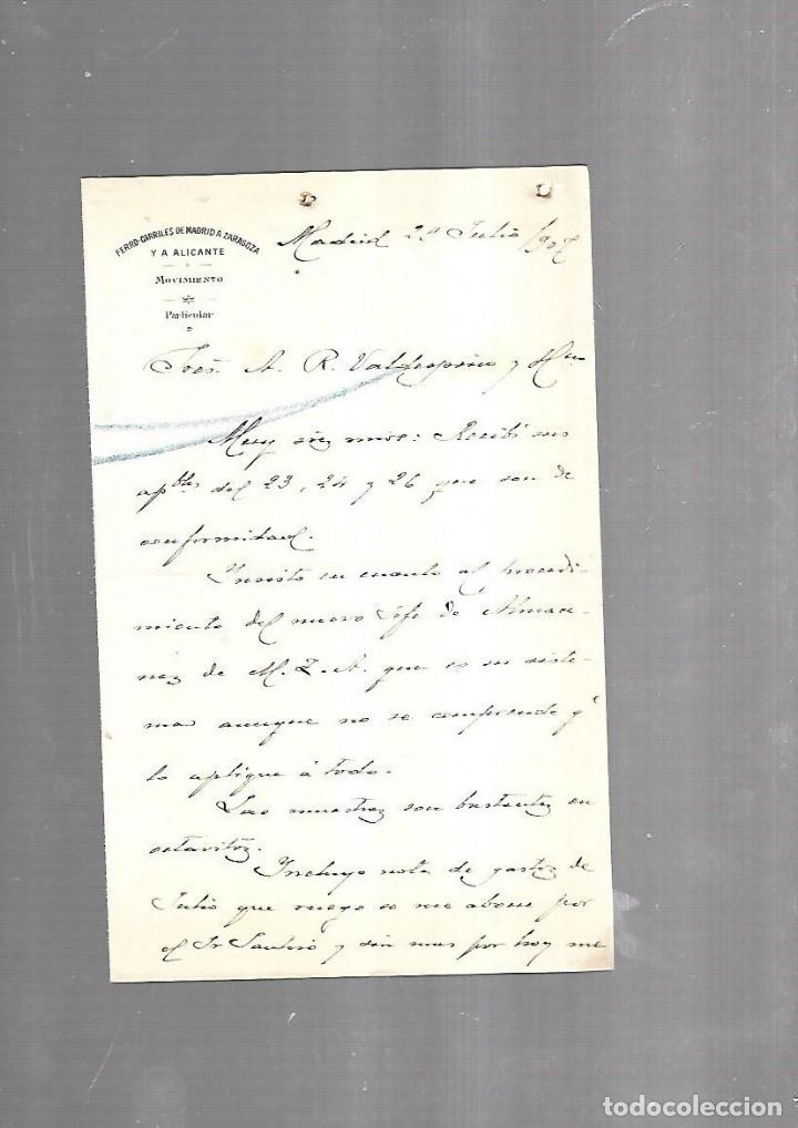 Documenti antichi: CARTA COMERCIAL. FERROCARRILES DE MADRID A ZARAGOZA Y ALICANTE. SERVICIO DEL MOVIMIENTO. 1910