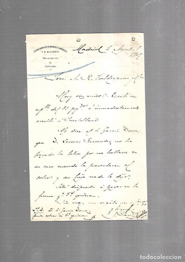 Documenti antichi: CARTA COMERCIAL. FERROCARRILES DE MADRID A ZARAGOZA Y ALICANTE. SERVICIO DEL MOVIMIENTO. 1910