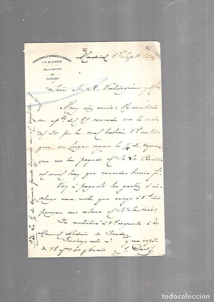 Documenti antichi: CARTA COMERCIAL. FERROCARRILES DE MADRID A ZARAGOZA Y ALICANTE. SERVICIO DEL MOVIMIENTO. 1910