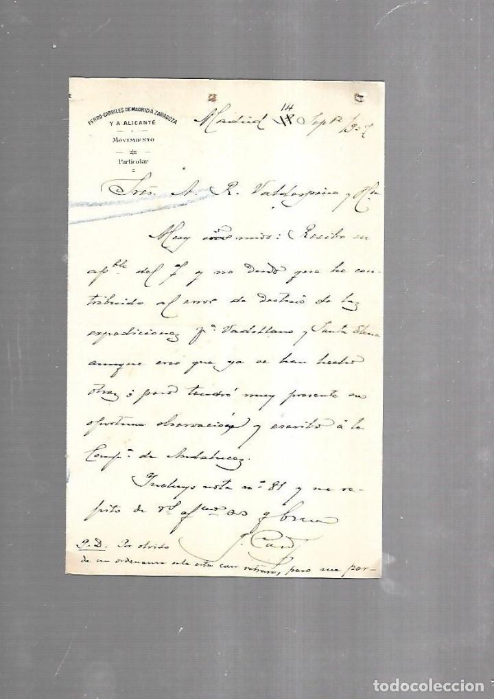 Documenti antichi: CARTA COMERCIAL. FERROCARRILES DE MADRID A ZARAGOZA Y ALICANTE. SERVICIO DEL MOVIMIENTO. 1910