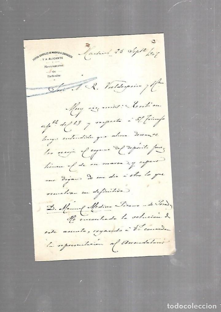 Documenti antichi: CARTA COMERCIAL. FERROCARRILES DE MADRID A ZARAGOZA Y ALICANTE. SERVICIO DEL MOVIMIENTO. 1910