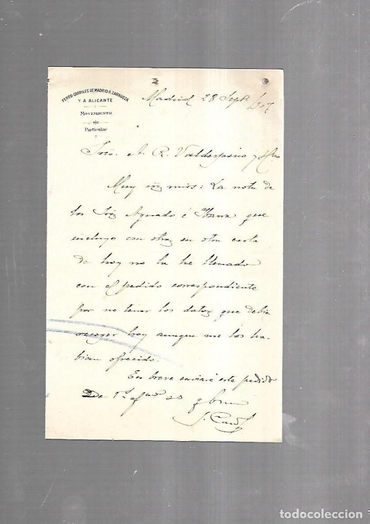 Documenti antichi: CARTA COMERCIAL. FERROCARRILES DE MADRID A ZARAGOZA Y ALICANTE. SERVICIO DEL MOVIMIENTO. 1910