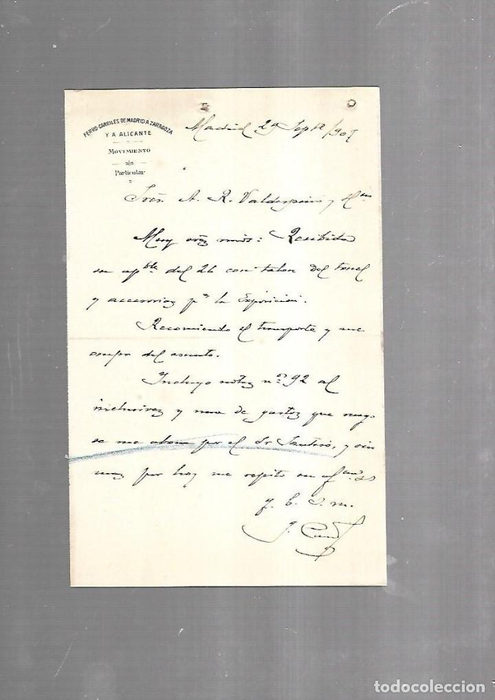 Documenti antichi: CARTA COMERCIAL. FERROCARRILES DE MADRID A ZARAGOZA Y ALICANTE. SERVICIO DEL MOVIMIENTO. 1910