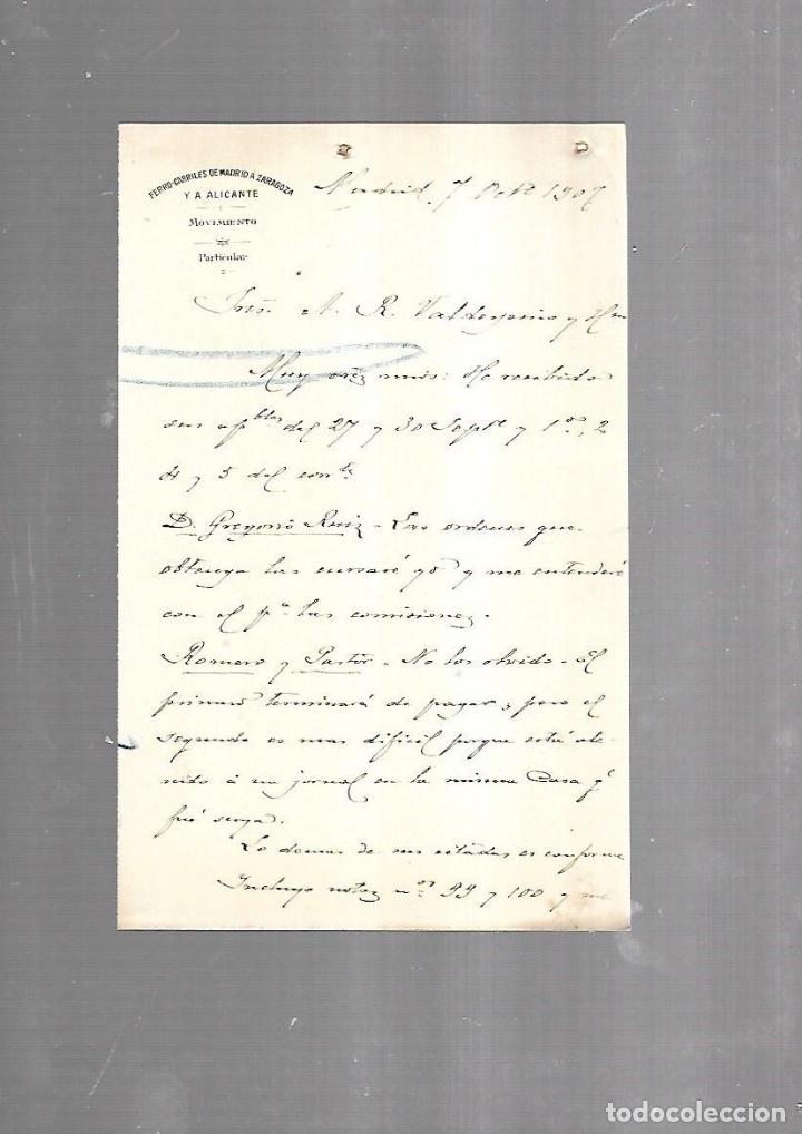 Documenti antichi: CARTA COMERCIAL. FERROCARRILES DE MADRID A ZARAGOZA Y ALICANTE. SERVICIO DEL MOVIMIENTO. 1910