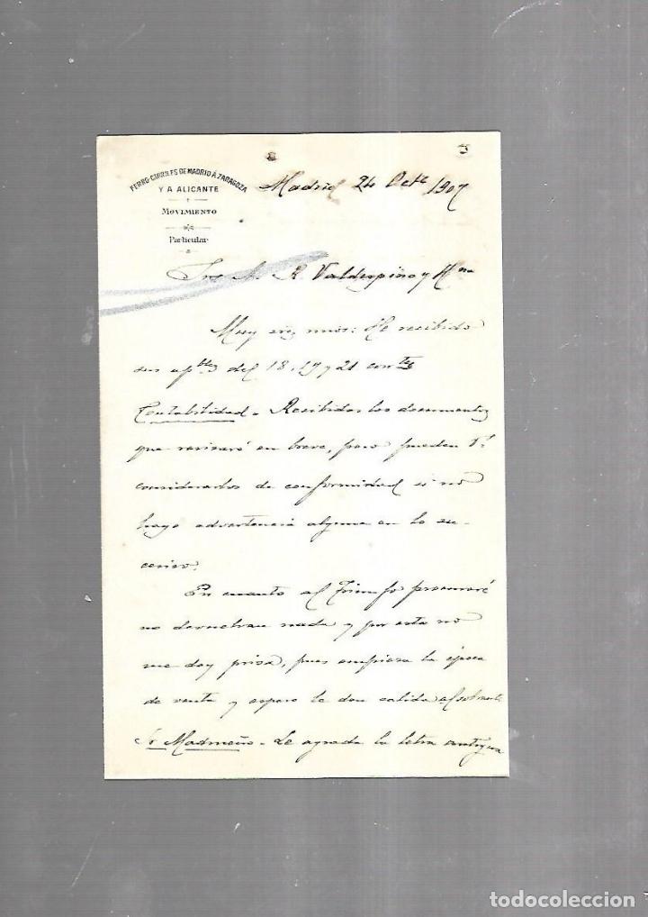 Documenti antichi: CARTA COMERCIAL. FERROCARRILES DE MADRID A ZARAGOZA Y ALICANTE. SERVICIO DEL MOVIMIENTO. 1910