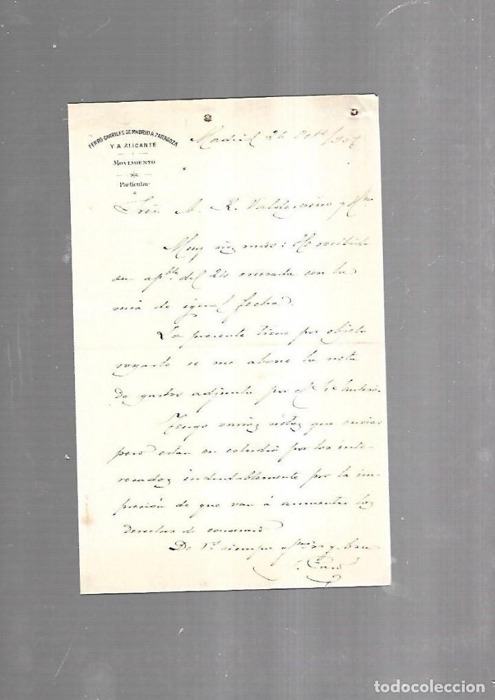 Documenti antichi: CARTA COMERCIAL. FERROCARRILES DE MADRID A ZARAGOZA Y ALICANTE. SERVICIO DEL MOVIMIENTO. 1910