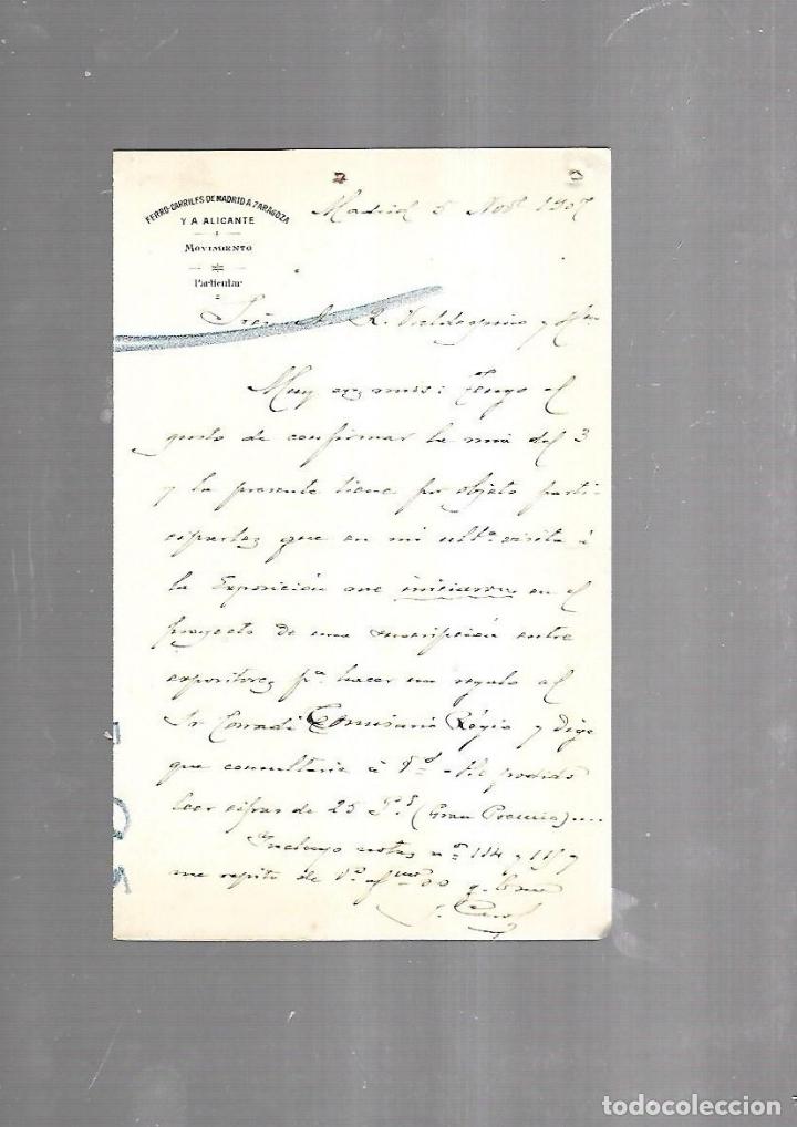 Documenti antichi: CARTA COMERCIAL. FERROCARRILES DE MADRID A ZARAGOZA Y ALICANTE. SERVICIO DEL MOVIMIENTO. 1910