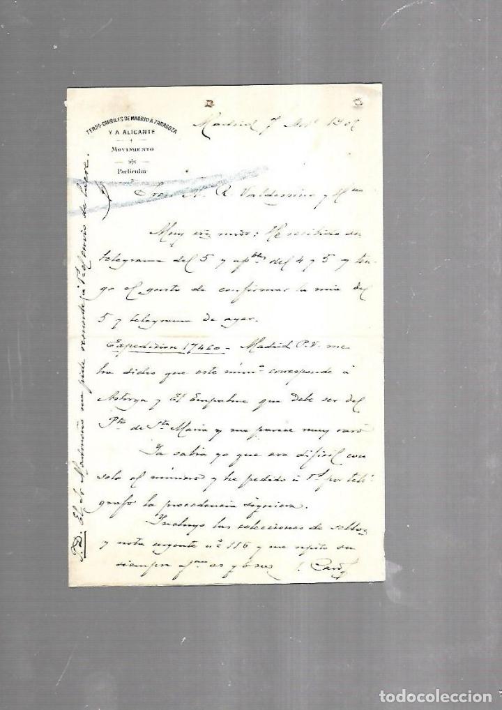Documenti antichi: CARTA COMERCIAL. FERROCARRILES DE MADRID A ZARAGOZA Y ALICANTE. SERVICIO DEL MOVIMIENTO. 1910