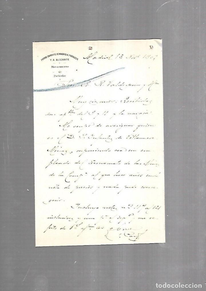 Documenti antichi: CARTA COMERCIAL. FERROCARRILES DE MADRID A ZARAGOZA Y ALICANTE. SERVICIO DEL MOVIMIENTO. 1910