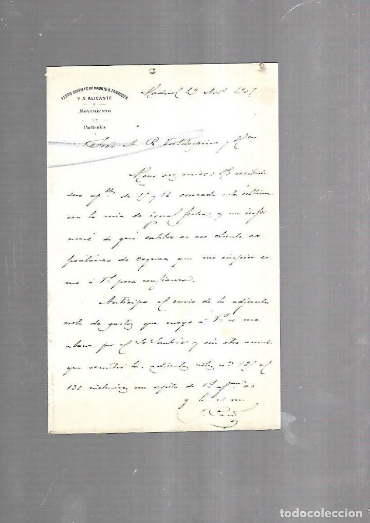 Documenti antichi: CARTA COMERCIAL. FERROCARRILES DE MADRID A ZARAGOZA Y ALICANTE. SERVICIO DEL MOVIMIENTO. 1910