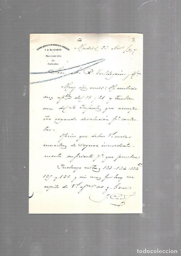 Documenti antichi: CARTA COMERCIAL. FERROCARRILES DE MADRID A ZARAGOZA Y ALICANTE. SERVICIO DEL MOVIMIENTO. 1910