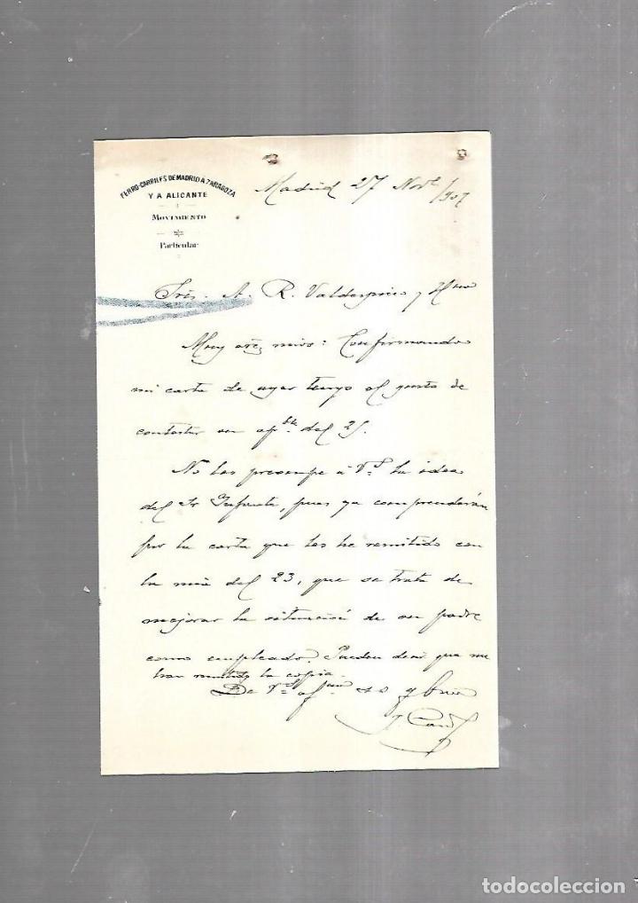 Alte Dokumente: CARTA COMERCIAL. FERROCARRILES DE MADRID A ZARAGOZA Y ALICANTE. SERVICIO DEL MOVIMIENTO. 1910