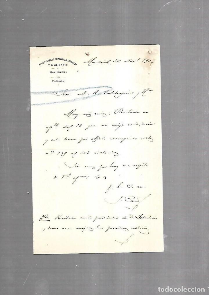 Alte Dokumente: CARTA COMERCIAL. FERROCARRILES DE MADRID A ZARAGOZA Y ALICANTE. SERVICIO DEL MOVIMIENTO. 1910