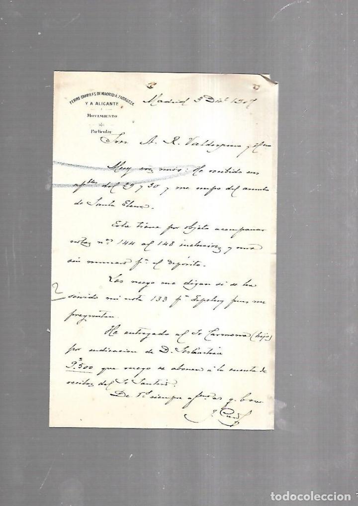 Alte Dokumente: CARTA COMERCIAL. FERROCARRILES DE MADRID A ZARAGOZA Y ALICANTE. SERVICIO DEL MOVIMIENTO. 1910