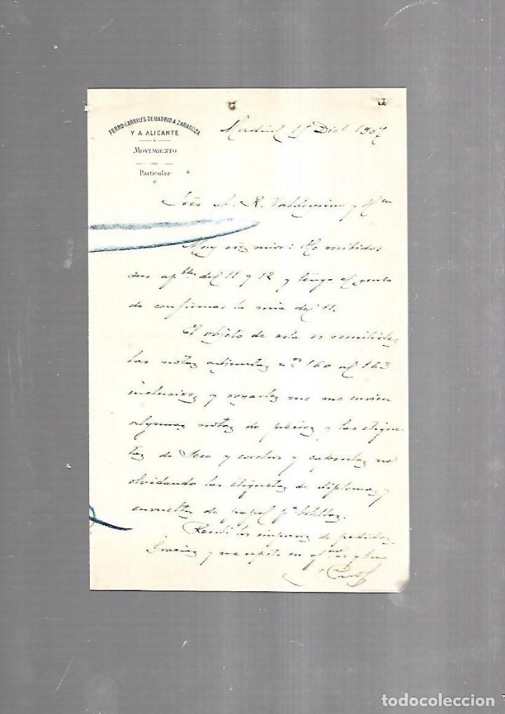 Alte Dokumente: CARTA COMERCIAL. FERROCARRILES DE MADRID A ZARAGOZA Y ALICANTE. SERVICIO DEL MOVIMIENTO. 1910