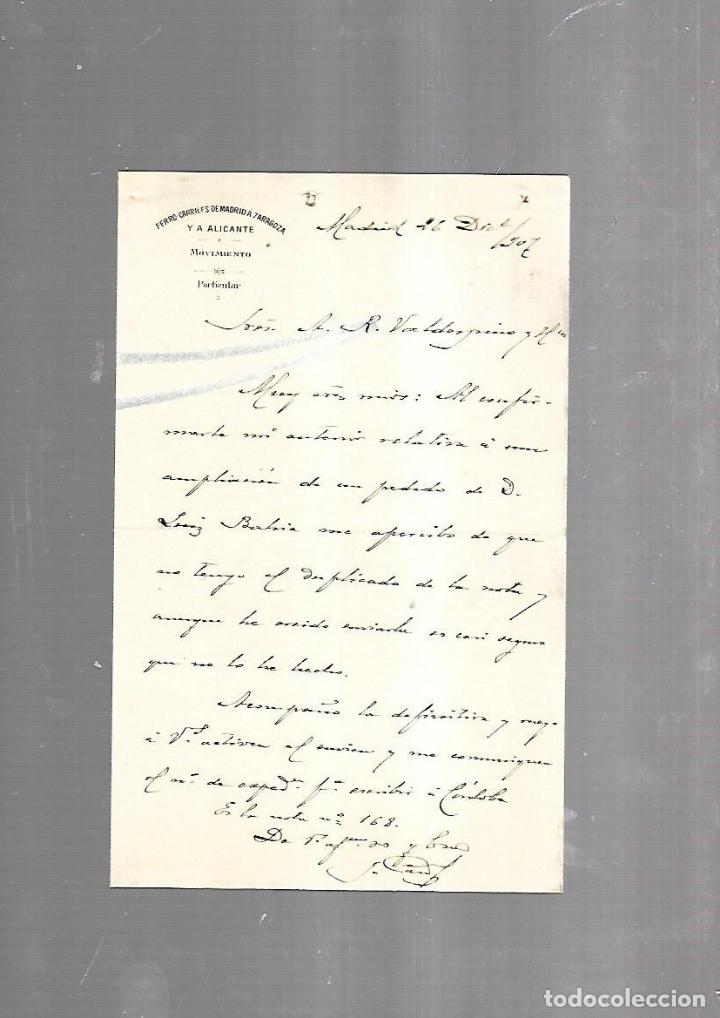 Alte Dokumente: CARTA COMERCIAL. FERROCARRILES DE MADRID A ZARAGOZA Y ALICANTE. SERVICIO DEL MOVIMIENTO. 1910