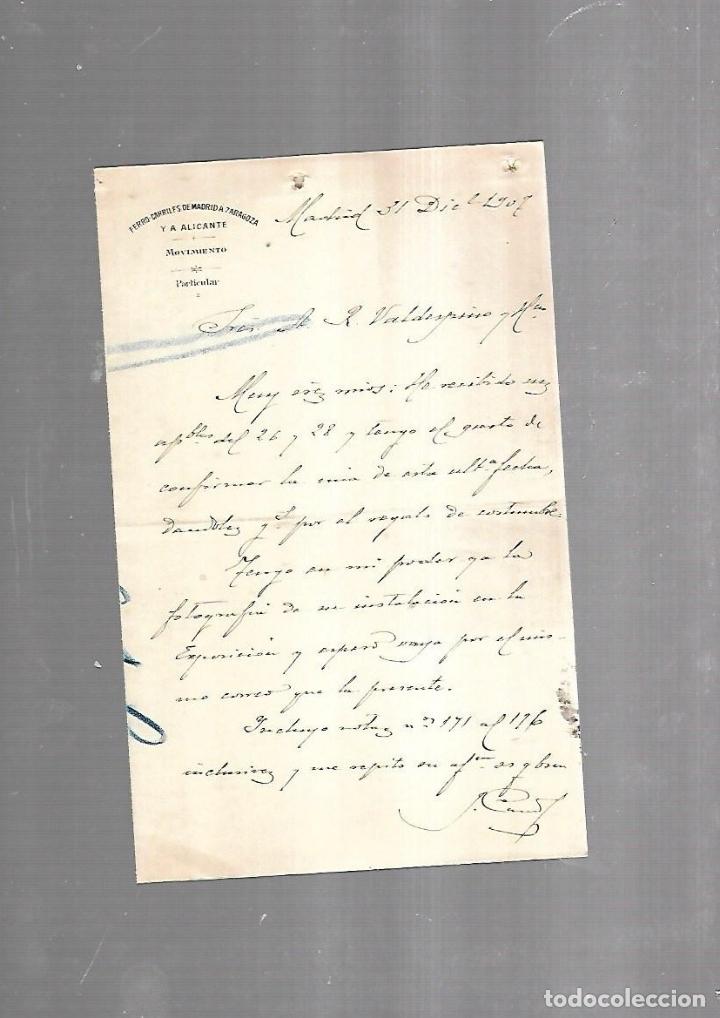 Alte Dokumente: CARTA COMERCIAL. FERROCARRILES DE MADRID A ZARAGOZA Y ALICANTE. SERVICIO DEL MOVIMIENTO. 1910