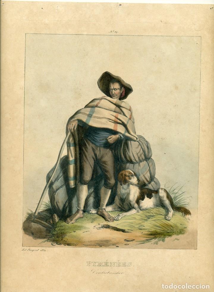 Documentos antiguos: PIRINEOS. CONTRABANDISTA ESPA&Ntilde;OL GRABADO DE E. PINGRET 1834. GRAN TAMA&Ntilde;O.