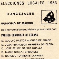 Documentos antiguos: PAPELETA ELECCIONES LOCALES 1983. MADRID. PARTIDO COMUNISTA DE ESPAÑA. Lote 156994830