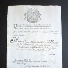Documentos antiguos: AÑO 1810. PARMA. ITALIA. CERTIFICADO DE BAUTISMO. SELLO EN SECO PERFECTO. 