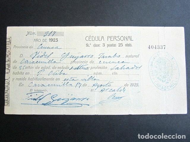 A&Ntilde;O 1923. C&Eacute;DULA PERSONAL. CARACENILLA, CUENCA.