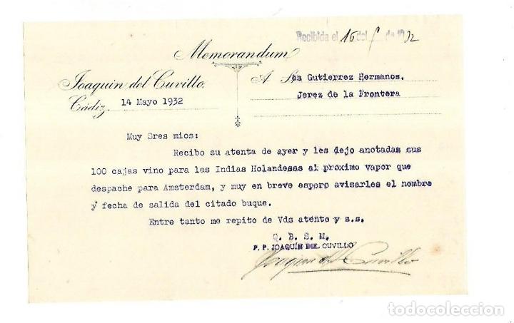 Documentos antiguos: MEMORANDUM. JOAQUIN DEL CUVILLO. 1932. CADIZ - Foto 1